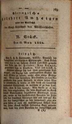 Göttingische gelehrte Anzeigen (Göttingische Zeitungen von gelehrten Sachen) Samstag 15. Mai 1824