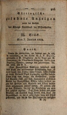 Göttingische gelehrte Anzeigen (Göttingische Zeitungen von gelehrten Sachen) Montag 7. Juni 1824