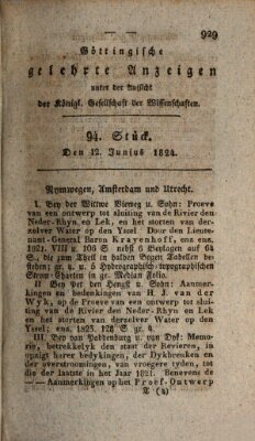 Göttingische gelehrte Anzeigen (Göttingische Zeitungen von gelehrten Sachen) Samstag 12. Juni 1824