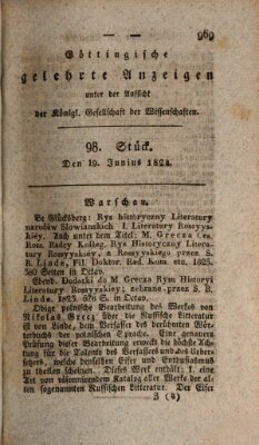 Göttingische gelehrte Anzeigen (Göttingische Zeitungen von gelehrten Sachen) Samstag 19. Juni 1824