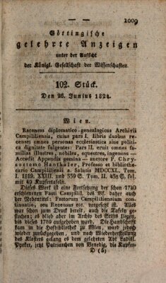 Göttingische gelehrte Anzeigen (Göttingische Zeitungen von gelehrten Sachen) Samstag 26. Juni 1824