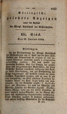 Göttingische gelehrte Anzeigen (Göttingische Zeitungen von gelehrten Sachen) Montag 28. Juni 1824