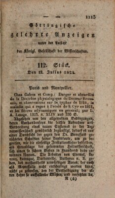 Göttingische gelehrte Anzeigen (Göttingische Zeitungen von gelehrten Sachen) Montag 12. Juli 1824