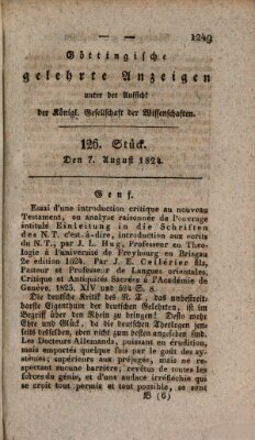Göttingische gelehrte Anzeigen (Göttingische Zeitungen von gelehrten Sachen) Samstag 7. August 1824