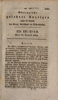 Göttingische gelehrte Anzeigen (Göttingische Zeitungen von gelehrten Sachen) Donnerstag 12. August 1824