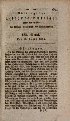 Göttingische gelehrte Anzeigen (Göttingische Zeitungen von gelehrten Sachen) Donnerstag 19. August 1824