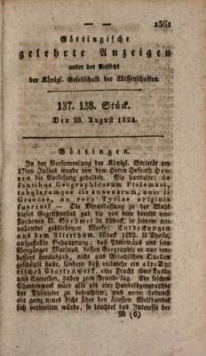 Göttingische gelehrte Anzeigen (Göttingische Zeitungen von gelehrten Sachen) Donnerstag 26. August 1824