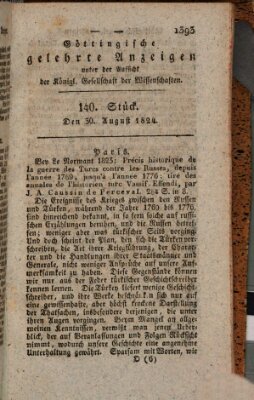 Göttingische gelehrte Anzeigen (Göttingische Zeitungen von gelehrten Sachen) Montag 30. August 1824