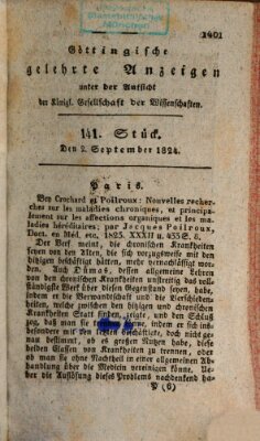 Göttingische gelehrte Anzeigen (Göttingische Zeitungen von gelehrten Sachen) Donnerstag 2. September 1824