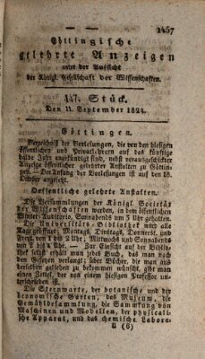 Göttingische gelehrte Anzeigen (Göttingische Zeitungen von gelehrten Sachen) Samstag 11. September 1824