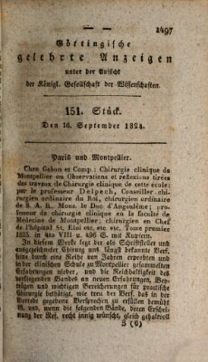 Göttingische gelehrte Anzeigen (Göttingische Zeitungen von gelehrten Sachen) Samstag 18. September 1824