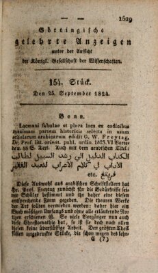 Göttingische gelehrte Anzeigen (Göttingische Zeitungen von gelehrten Sachen) Samstag 25. September 1824