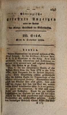 Göttingische gelehrte Anzeigen (Göttingische Zeitungen von gelehrten Sachen) Montag 4. Oktober 1824