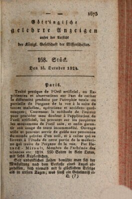 Göttingische gelehrte Anzeigen (Göttingische Zeitungen von gelehrten Sachen) Montag 18. Oktober 1824