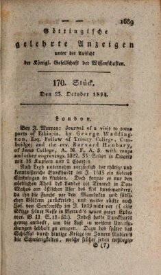 Göttingische gelehrte Anzeigen (Göttingische Zeitungen von gelehrten Sachen) Samstag 23. Oktober 1824