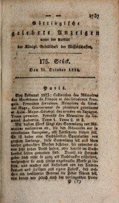 Göttingische gelehrte Anzeigen (Göttingische Zeitungen von gelehrten Sachen) Sonntag 31. Oktober 1824