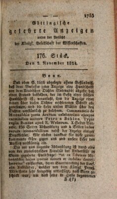 Göttingische gelehrte Anzeigen (Göttingische Zeitungen von gelehrten Sachen) Dienstag 2. November 1824