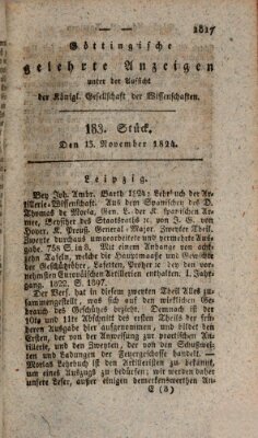 Göttingische gelehrte Anzeigen (Göttingische Zeitungen von gelehrten Sachen) Samstag 13. November 1824