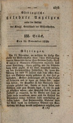 Göttingische gelehrte Anzeigen (Göttingische Zeitungen von gelehrten Sachen) Montag 22. November 1824