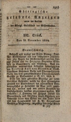 Göttingische gelehrte Anzeigen (Göttingische Zeitungen von gelehrten Sachen) Montag 29. November 1824