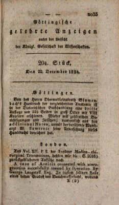 Göttingische gelehrte Anzeigen (Göttingische Zeitungen von gelehrten Sachen) Montag 20. Dezember 1824