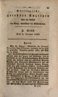 Göttingische gelehrte Anzeigen (Göttingische Zeitungen von gelehrten Sachen) Samstag 8. Januar 1825