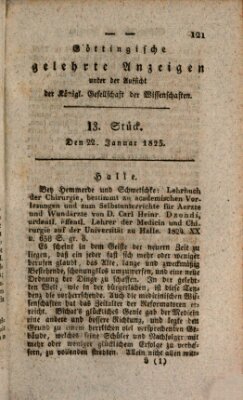 Göttingische gelehrte Anzeigen (Göttingische Zeitungen von gelehrten Sachen) Samstag 22. Januar 1825