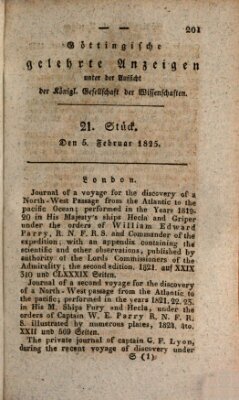 Göttingische gelehrte Anzeigen (Göttingische Zeitungen von gelehrten Sachen) Samstag 5. Februar 1825