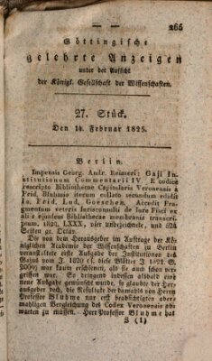 Göttingische gelehrte Anzeigen (Göttingische Zeitungen von gelehrten Sachen) Montag 14. Februar 1825