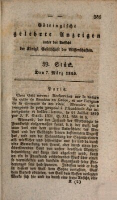 Göttingische gelehrte Anzeigen (Göttingische Zeitungen von gelehrten Sachen) Montag 7. März 1825