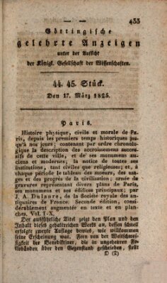 Göttingische gelehrte Anzeigen (Göttingische Zeitungen von gelehrten Sachen) Donnerstag 17. März 1825