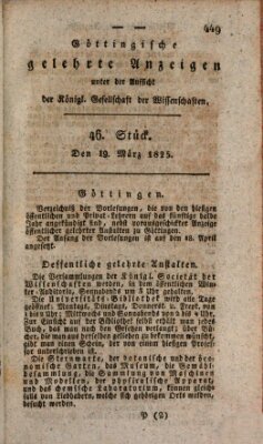 Göttingische gelehrte Anzeigen (Göttingische Zeitungen von gelehrten Sachen) Samstag 19. März 1825