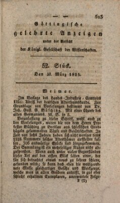 Göttingische gelehrte Anzeigen (Göttingische Zeitungen von gelehrten Sachen) Donnerstag 31. März 1825