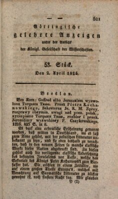 Göttingische gelehrte Anzeigen (Göttingische Zeitungen von gelehrten Sachen) Samstag 2. April 1825