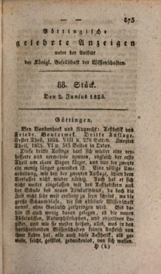 Göttingische gelehrte Anzeigen (Göttingische Zeitungen von gelehrten Sachen) Donnerstag 2. Juni 1825