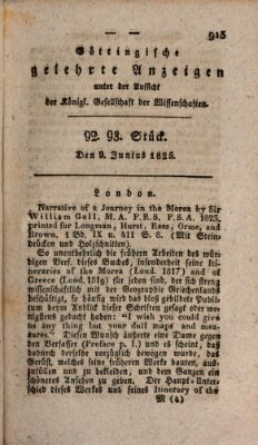 Göttingische gelehrte Anzeigen (Göttingische Zeitungen von gelehrten Sachen) Donnerstag 9. Juni 1825