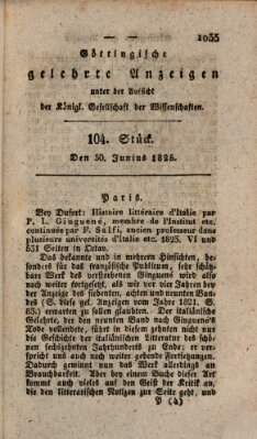 Göttingische gelehrte Anzeigen (Göttingische Zeitungen von gelehrten Sachen) Donnerstag 30. Juni 1825