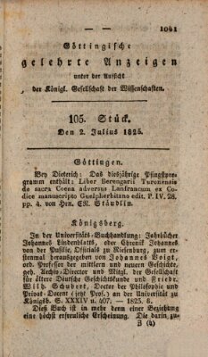 Göttingische gelehrte Anzeigen (Göttingische Zeitungen von gelehrten Sachen) Samstag 2. Juli 1825