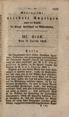 Göttingische gelehrte Anzeigen (Göttingische Zeitungen von gelehrten Sachen) Montag 11. Juli 1825