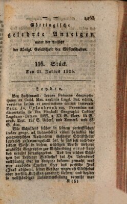 Göttingische gelehrte Anzeigen (Göttingische Zeitungen von gelehrten Sachen) Donnerstag 21. Juli 1825