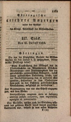 Göttingische gelehrte Anzeigen (Göttingische Zeitungen von gelehrten Sachen) Samstag 23. Juli 1825