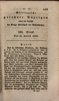 Göttingische gelehrte Anzeigen (Göttingische Zeitungen von gelehrten Sachen) Montag 25. Juli 1825