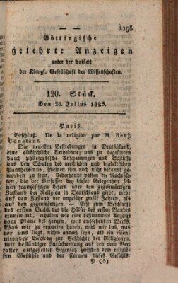 Göttingische gelehrte Anzeigen (Göttingische Zeitungen von gelehrten Sachen) Donnerstag 28. Juli 1825