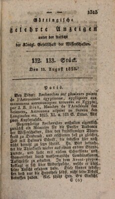 Göttingische gelehrte Anzeigen (Göttingische Zeitungen von gelehrten Sachen) Donnerstag 18. August 1825