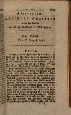 Göttingische gelehrte Anzeigen (Göttingische Zeitungen von gelehrten Sachen) Samstag 20. August 1825