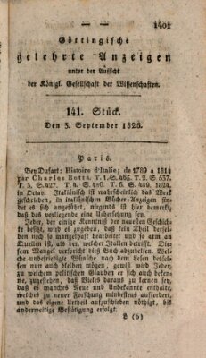 Göttingische gelehrte Anzeigen (Göttingische Zeitungen von gelehrten Sachen) Samstag 3. September 1825