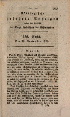 Göttingische gelehrte Anzeigen (Göttingische Zeitungen von gelehrten Sachen) Montag 26. September 1825