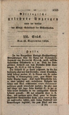 Göttingische gelehrte Anzeigen (Göttingische Zeitungen von gelehrten Sachen) Donnerstag 29. September 1825