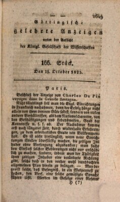 Göttingische gelehrte Anzeigen (Göttingische Zeitungen von gelehrten Sachen) Samstag 15. Oktober 1825