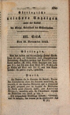 Göttingische gelehrte Anzeigen (Göttingische Zeitungen von gelehrten Sachen) Samstag 19. November 1825